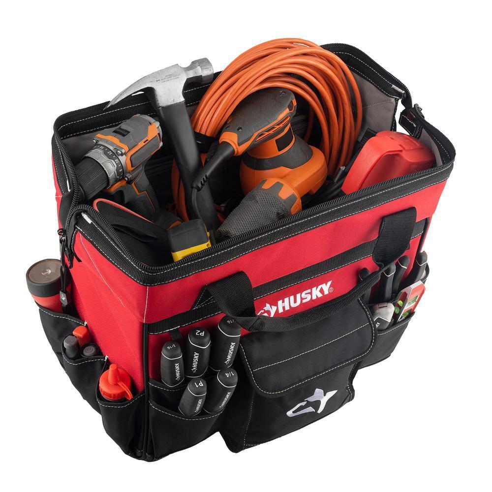 Husky Rolling Tool Bag 18 in. Large 18-Pocket Water-Resistant Telescoping Handle