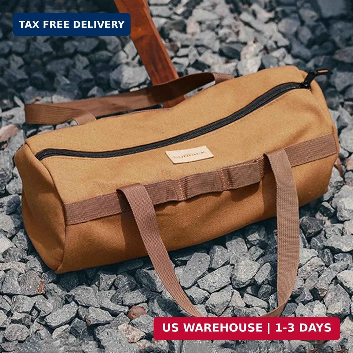 Canvas Tool Storage Bag with Zipper, Khaki | Durable Fabric, Organizer for