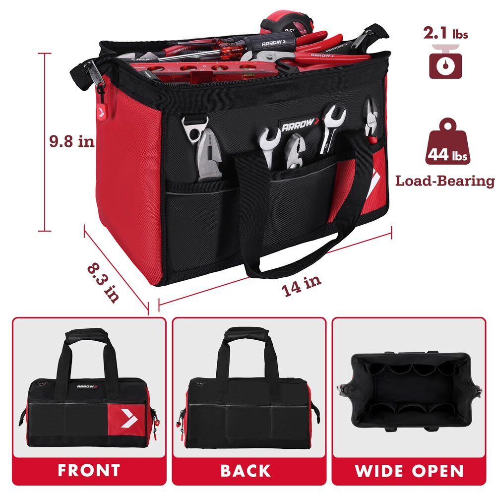 ARROW 14″ Heavy Duty Tool Bag with Anti-Slip Feet Tool 840D Oxford Fabric New