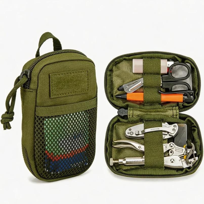 EDC Utility Pouch, 5*7*1in, Oxford Multi-Slot Utility Pouch, Green