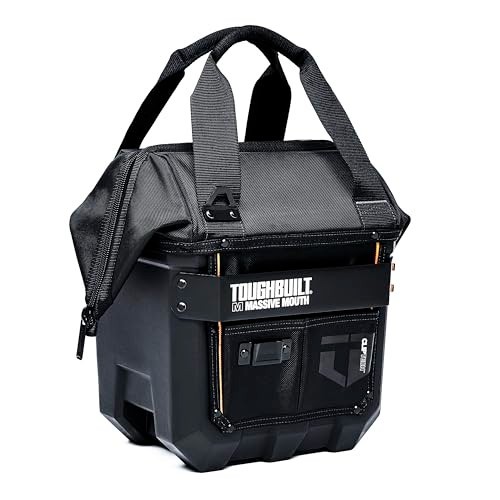 Massive Mouth 12-Inch Tool Bag, Wide-Opening Hard Body, 25 Pockets, Reinforced H