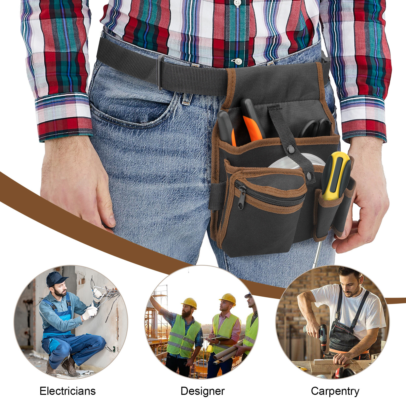 Electrician Waist Pocket Belt Tool Pouch Bag, Hardware Toolkit Work Organizer