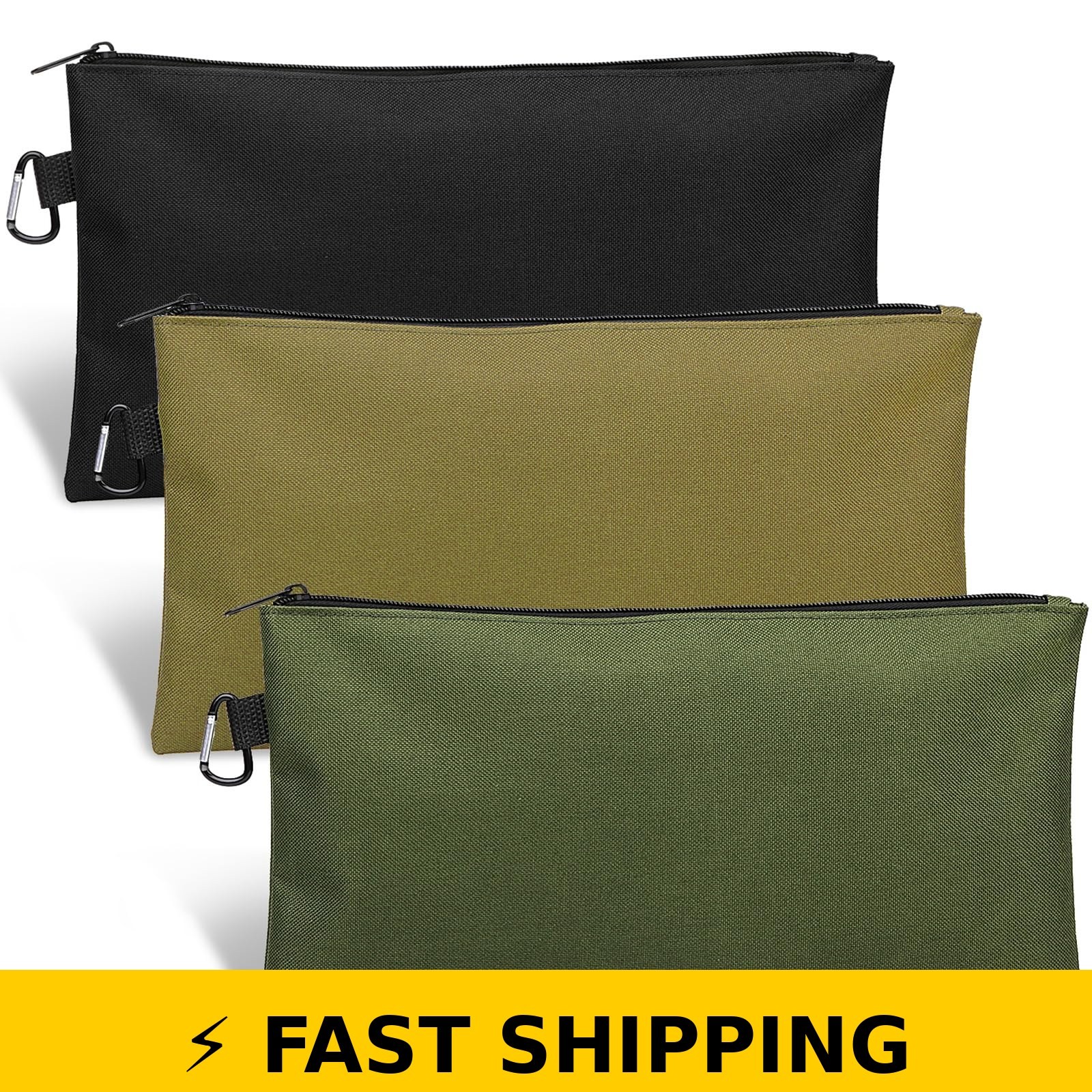 COIDEA 3 Pack Tool Bag Zipper Pouch – Tan, Navy Green, Black