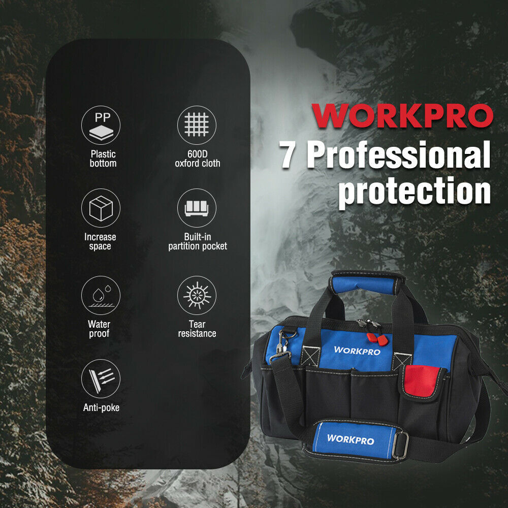WORKPRO 18 inch Tool Bag Wide Mouth/2PC-13”&18” Tool Bags Heavy Duty Storage