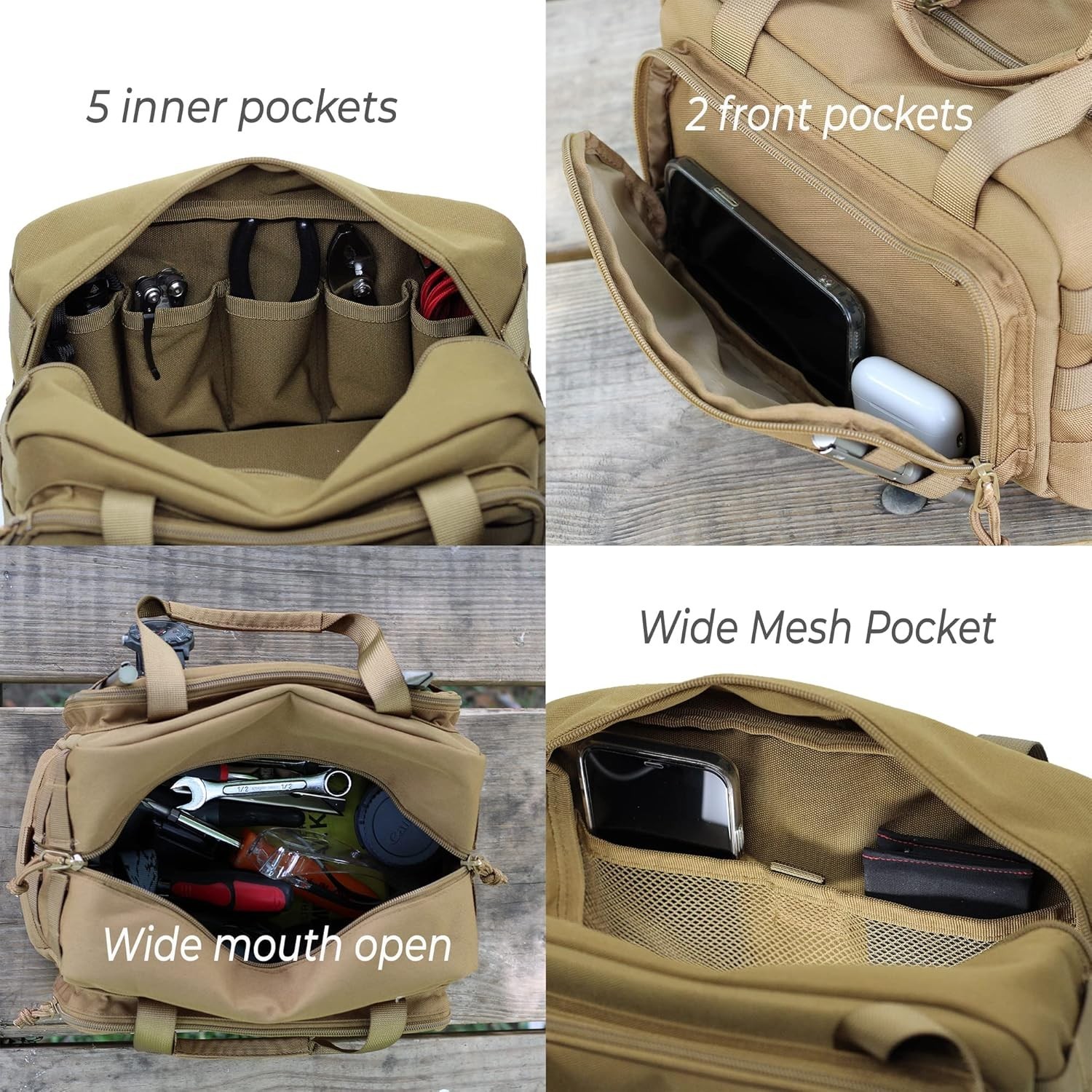 Water-Repellent Tactical Gear Bag with 9 Compartments for Tools and Accessories