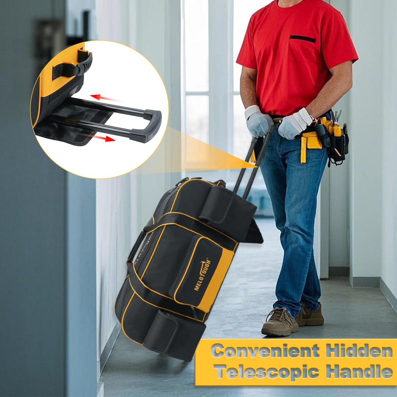 MELOTOUGH Rolling Tool Bag with Wheels,Large Capacit