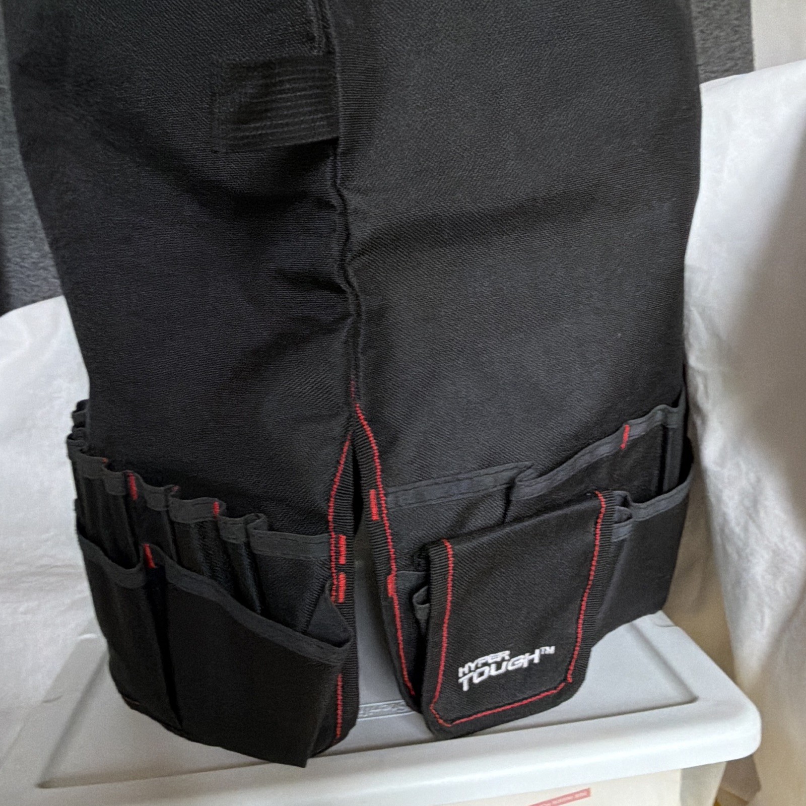 Hyper Tough Roll-Up Fabric Tool Pouch Organizer w/ Handle, Pockets, Black/Red