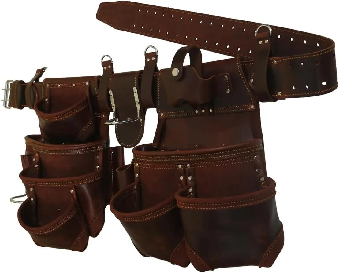 Heavy Duty Oil Pull-Up Leather Tool Rig, Carpenter Electrician Framer Tool Belt