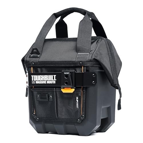 Massive Mouth 12-Inch Tool Bag, Wide-Opening Hard Body, 25 Pockets, Reinforced H