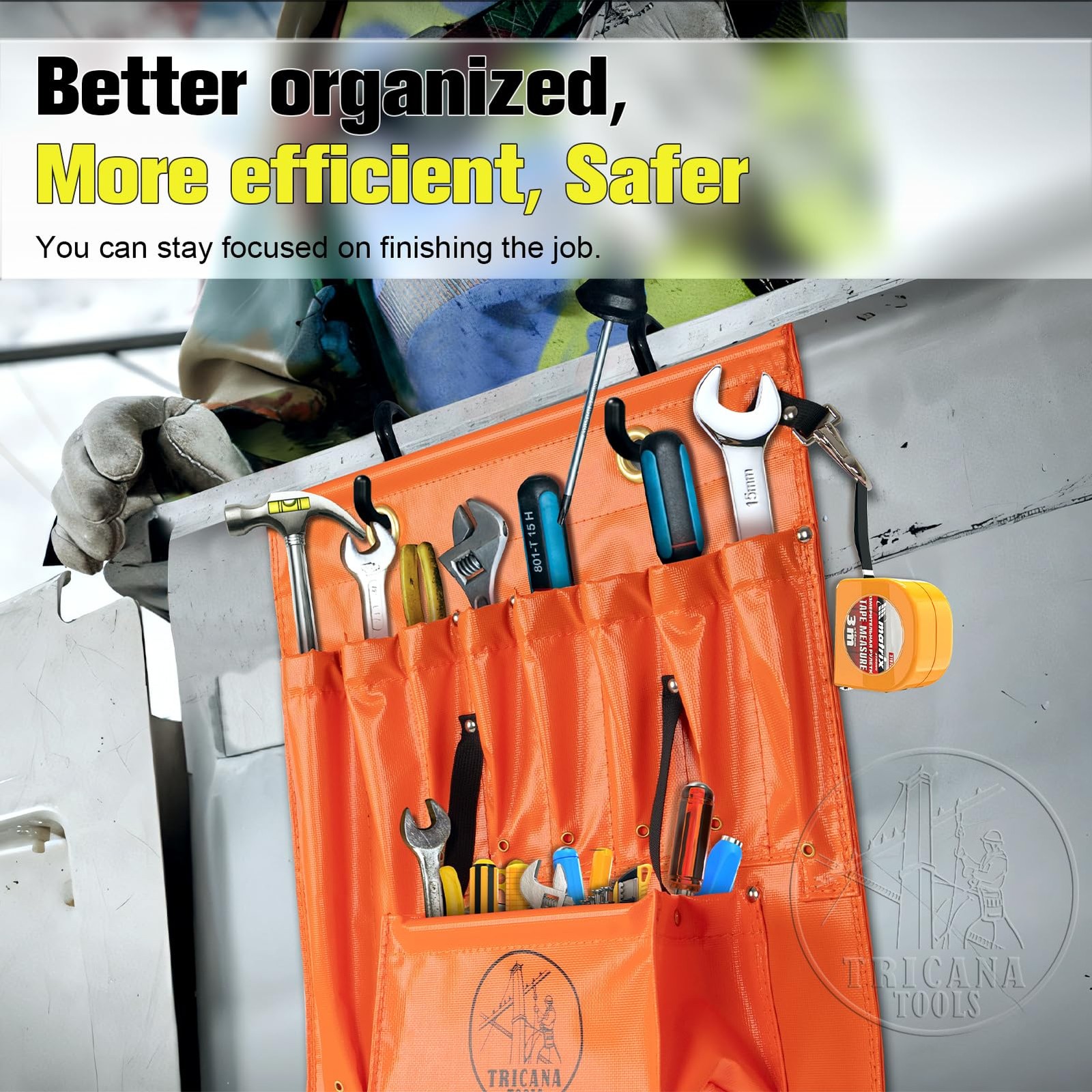 Bucket Truck Tool Organizer Aerial Apron 16 Pockets Lineman Board with 2 Hooks