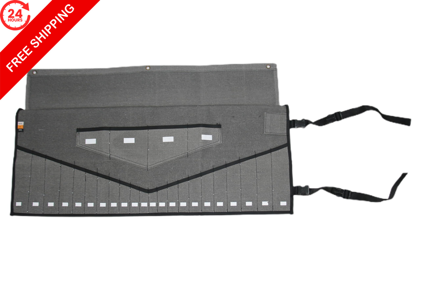 Wrench Roll, 26 Pocket Roll Up Pouch, Metric SAE 26 Pocket, Sand Washed Grey