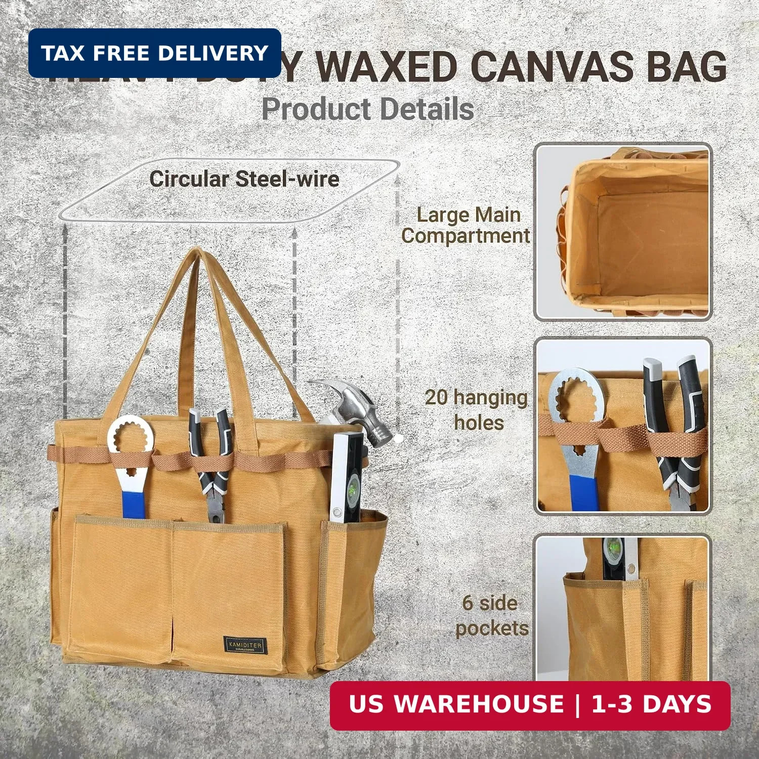 Water Resistant Gardening Tool Bag with Handles – 6 Pockets Utility Self-Standin
