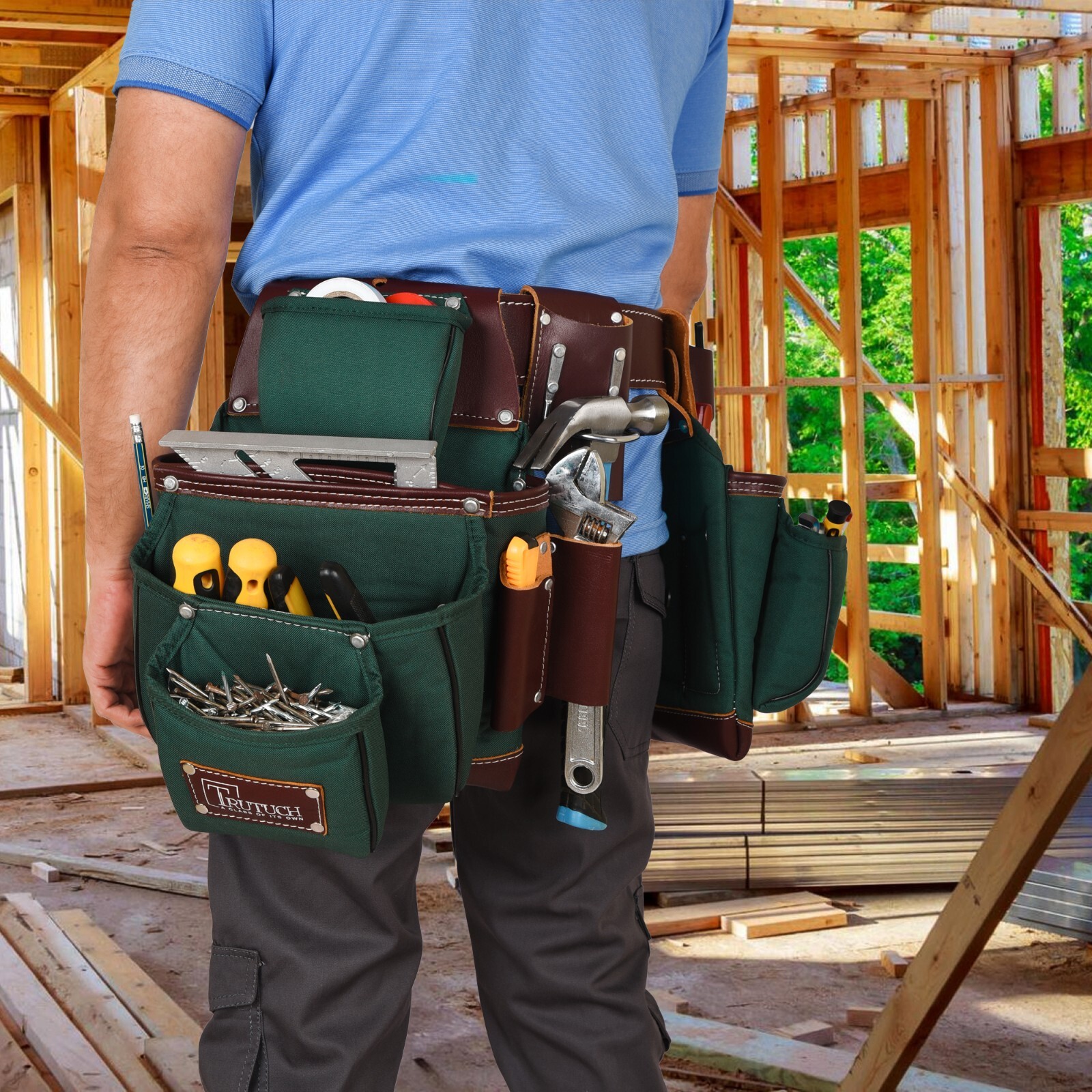 TRUTUCH Nylon and Leather Tool Belt with Leather Work Suspender | Construction