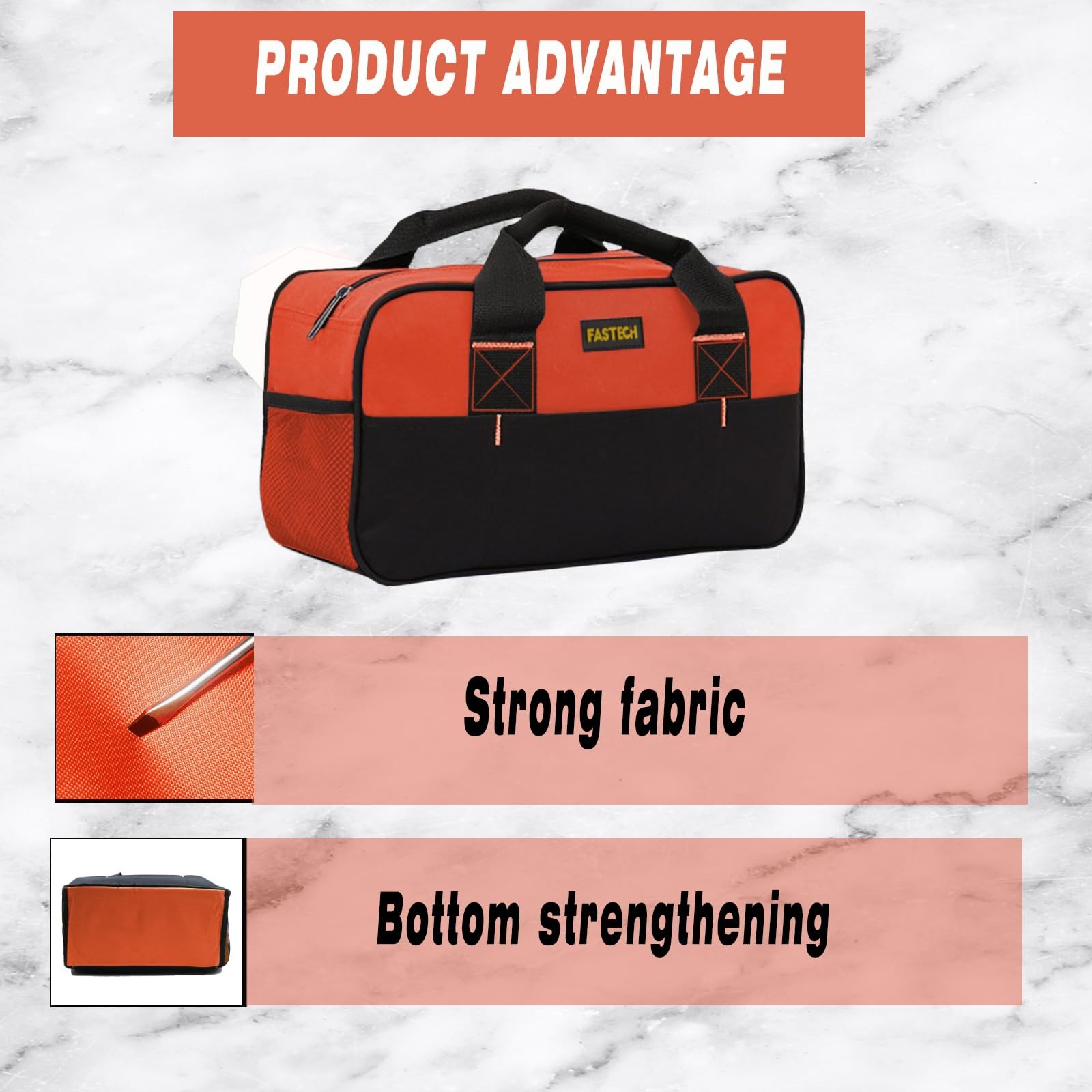 FASTECH 14 Inch Small Tool Tote Bag, Wide Mouth Zipper Orange, Orange