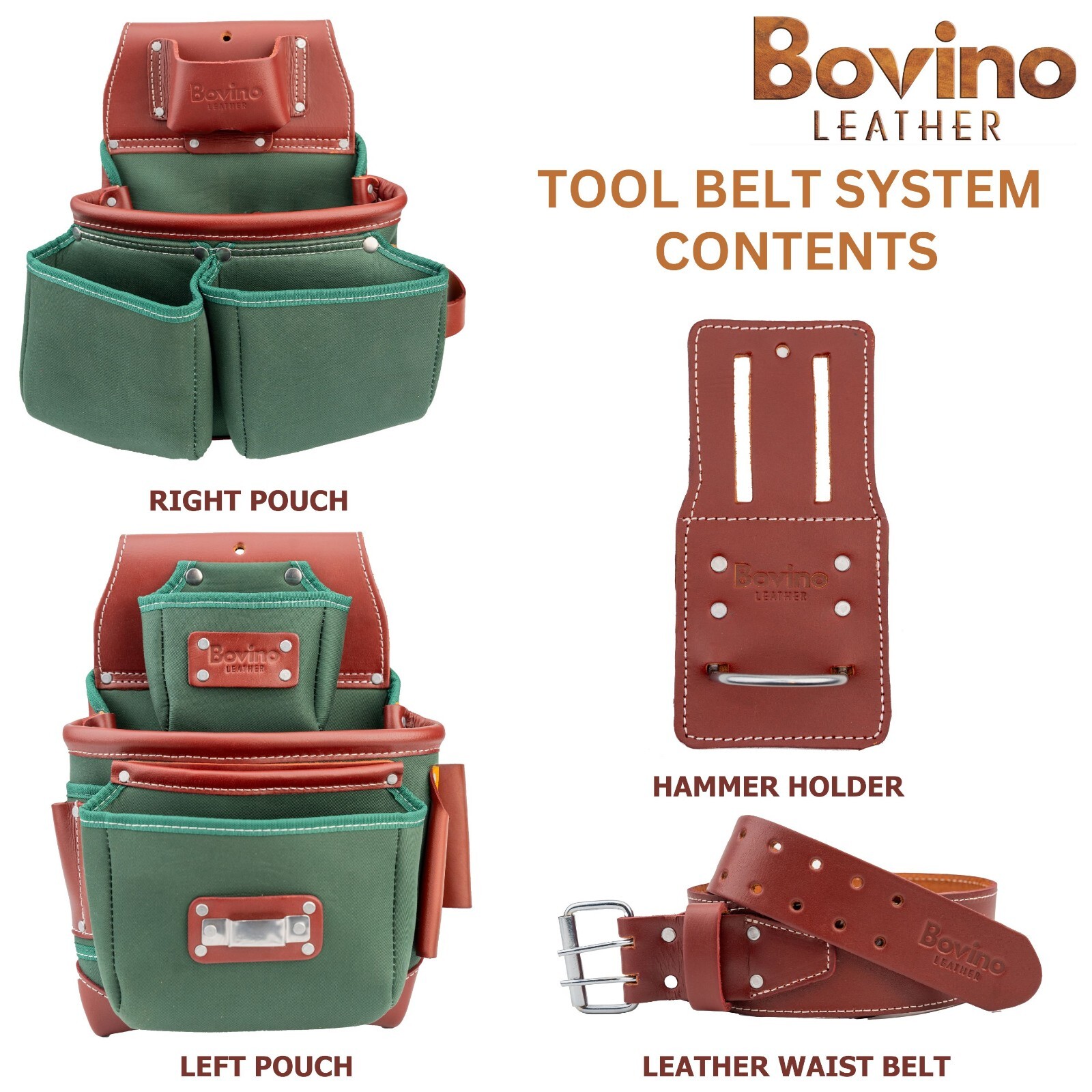 Bovino Leather Nylon Tool Belt , 21 Pockets Framer Belt, Durable Tool Pouches