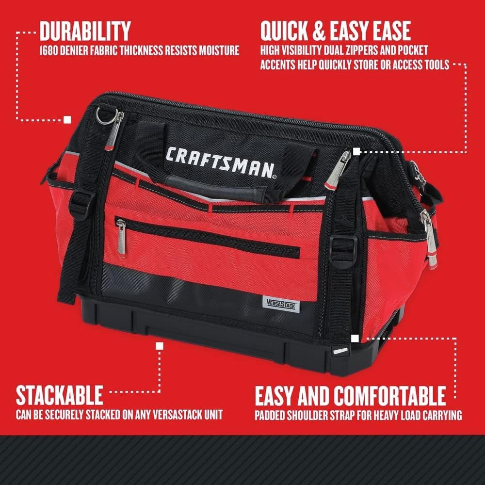 VERSASTACK Zippered Tool Bag, 31 Pocket Organizer, Heavy Duty Tool Tote (CMST176