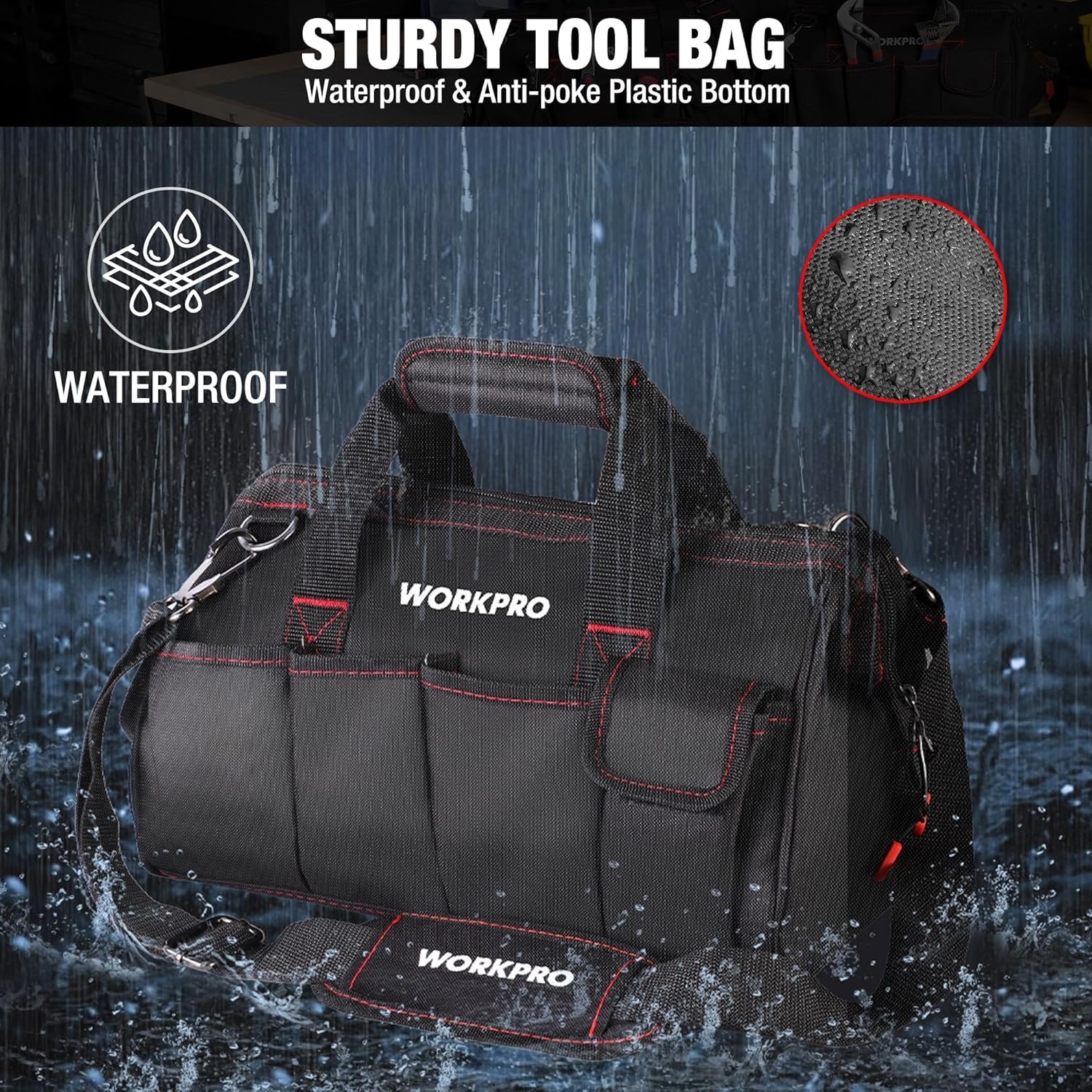 16-Inch Tool Bag with Large Interior and Padded Handle for Durability