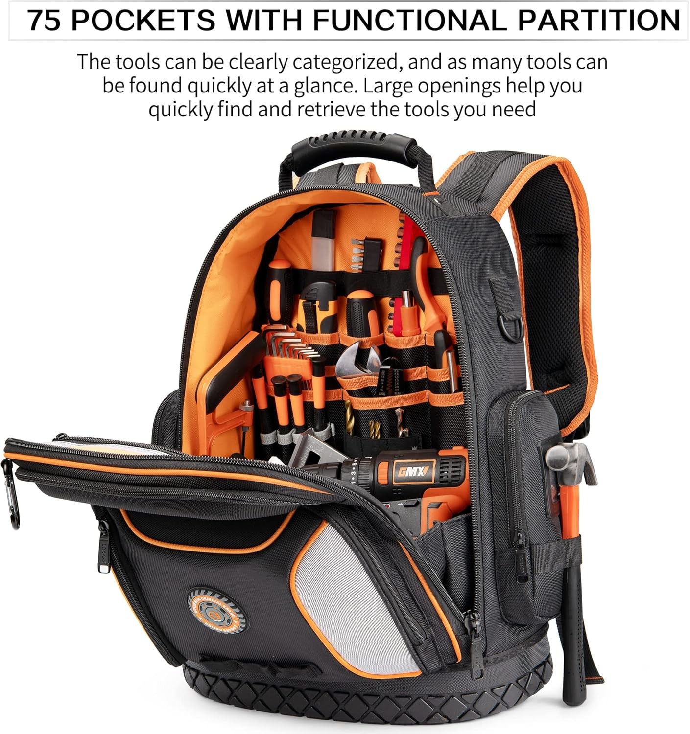 Tool Bag Backpack, 75 Pockets & Loops Heavy Duty Tools Organizer Bags/HVAC Tool