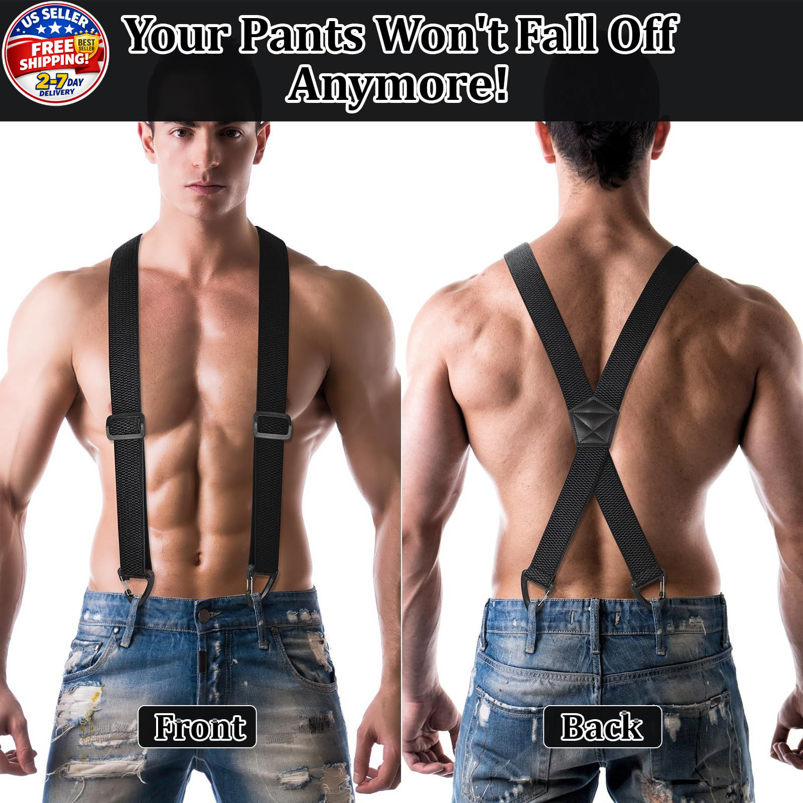 Heavy Duty X Back Suspenders for Men Women Adjustable Work Braces 1.5in