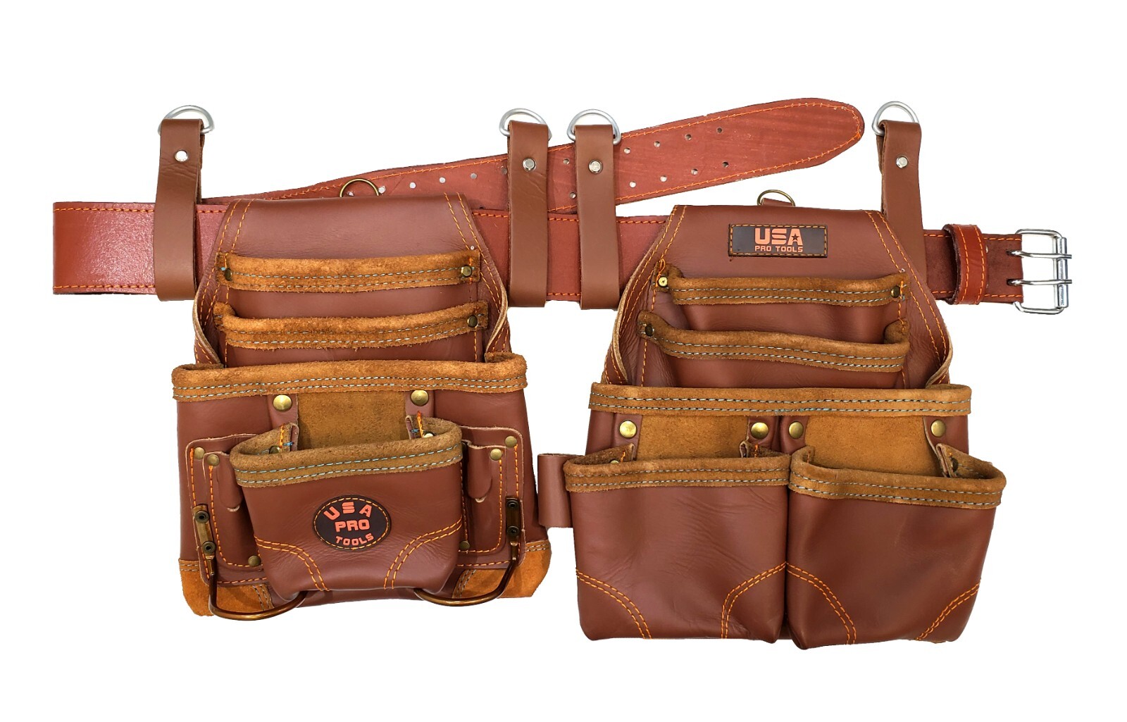 USA Pro Tools Tool Belt Top Grain Leather Rig for Carpenter, Framers Electrician