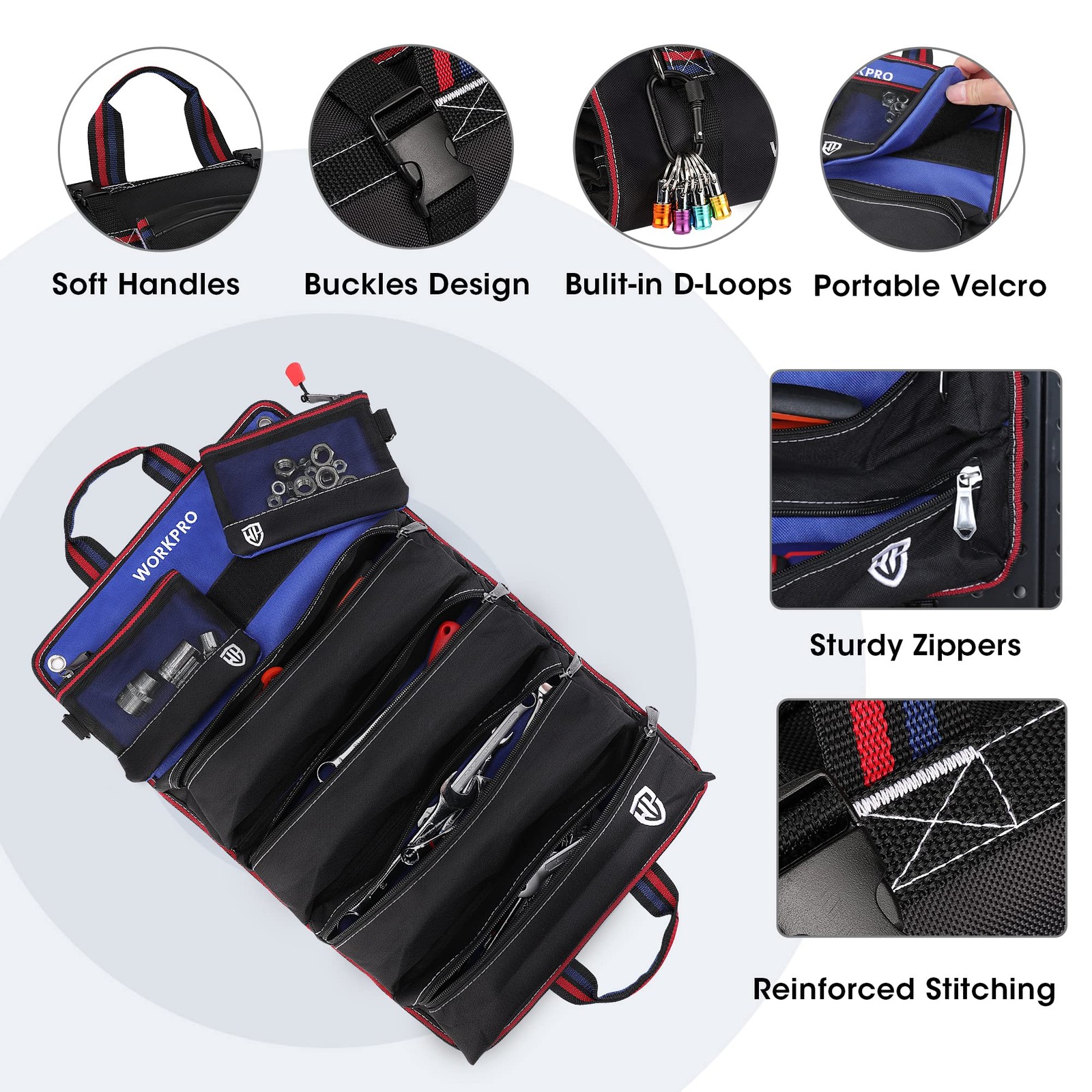 WORKPRO Roll Up Tool Bag with 6 Pockets and 22 inches x 14 inches, Black