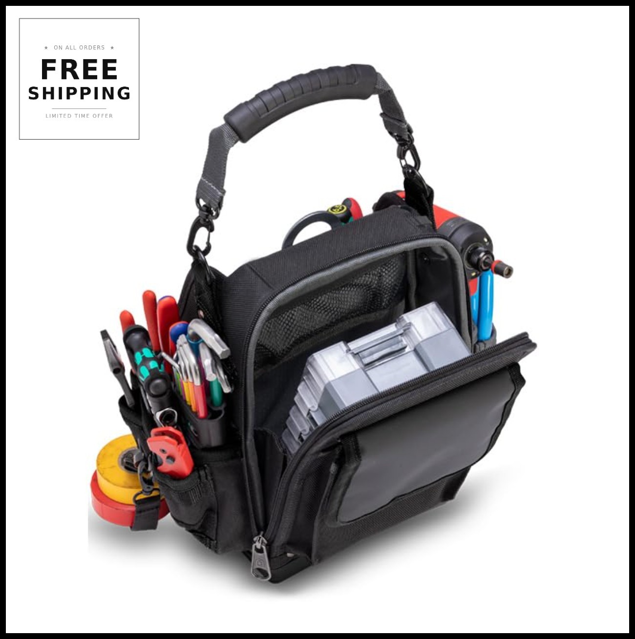 Tool Bag 12 Inch 12 Inch 9.5 Inch 27 Pockets Waterproof Base Hybrid Tool Meter