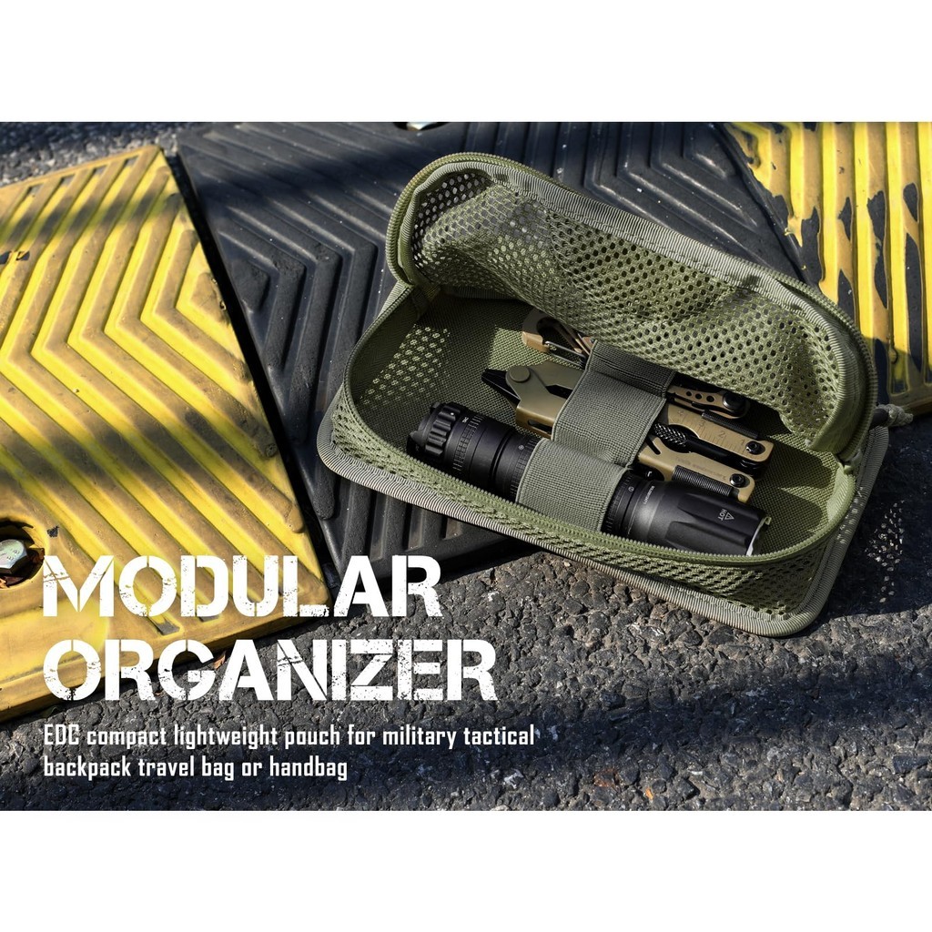 Outdoor mesh tool organizer with zipper and hook loop for backpack expansion