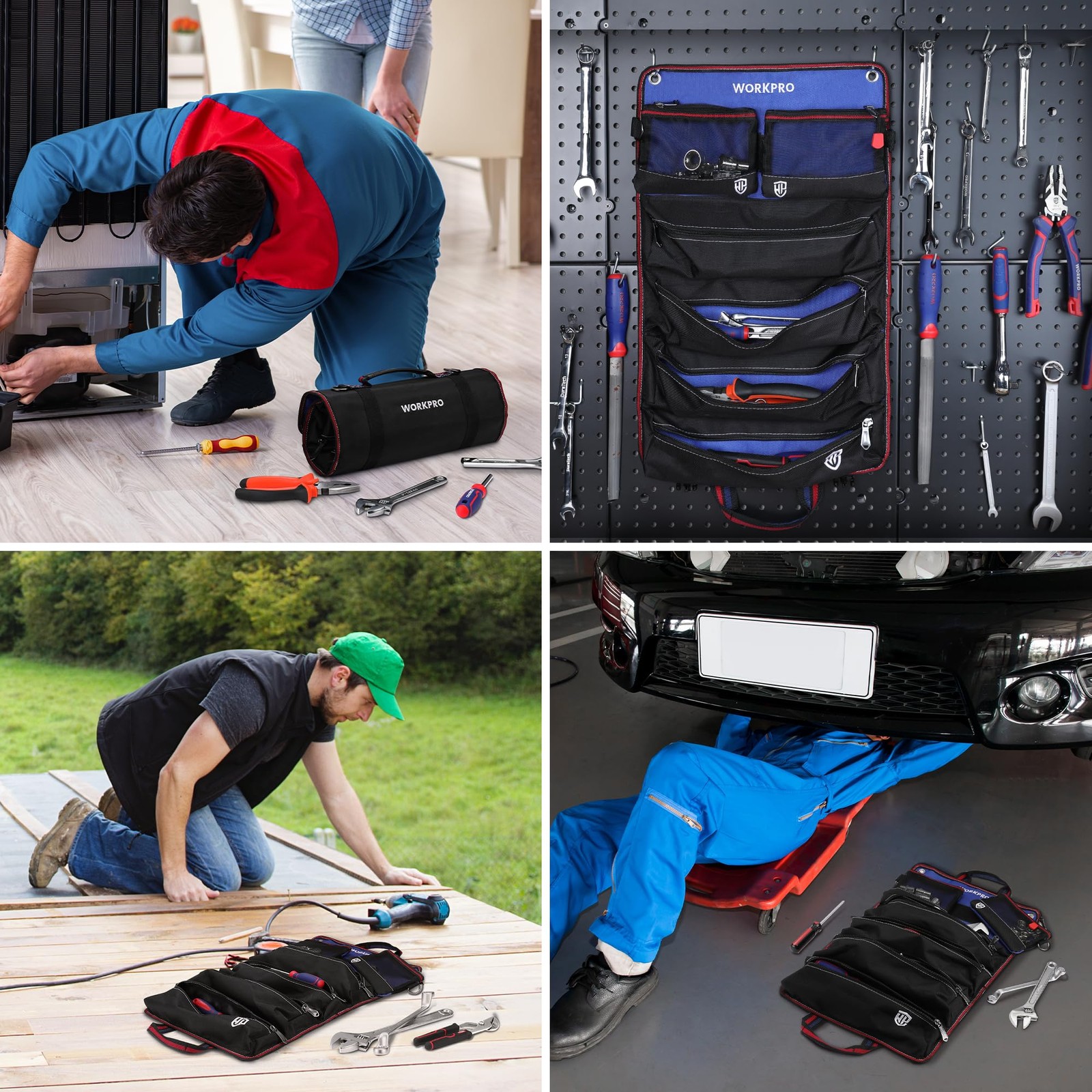 WORKPRO Roll Up Tool Bag with 6 Pockets and 22 inches x 14 inches, Black