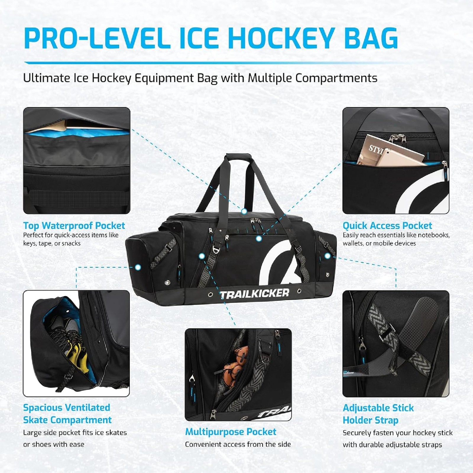 Premium Extra Large Hockey Bag, Durable Sports Equipment Duffle with Multiple…