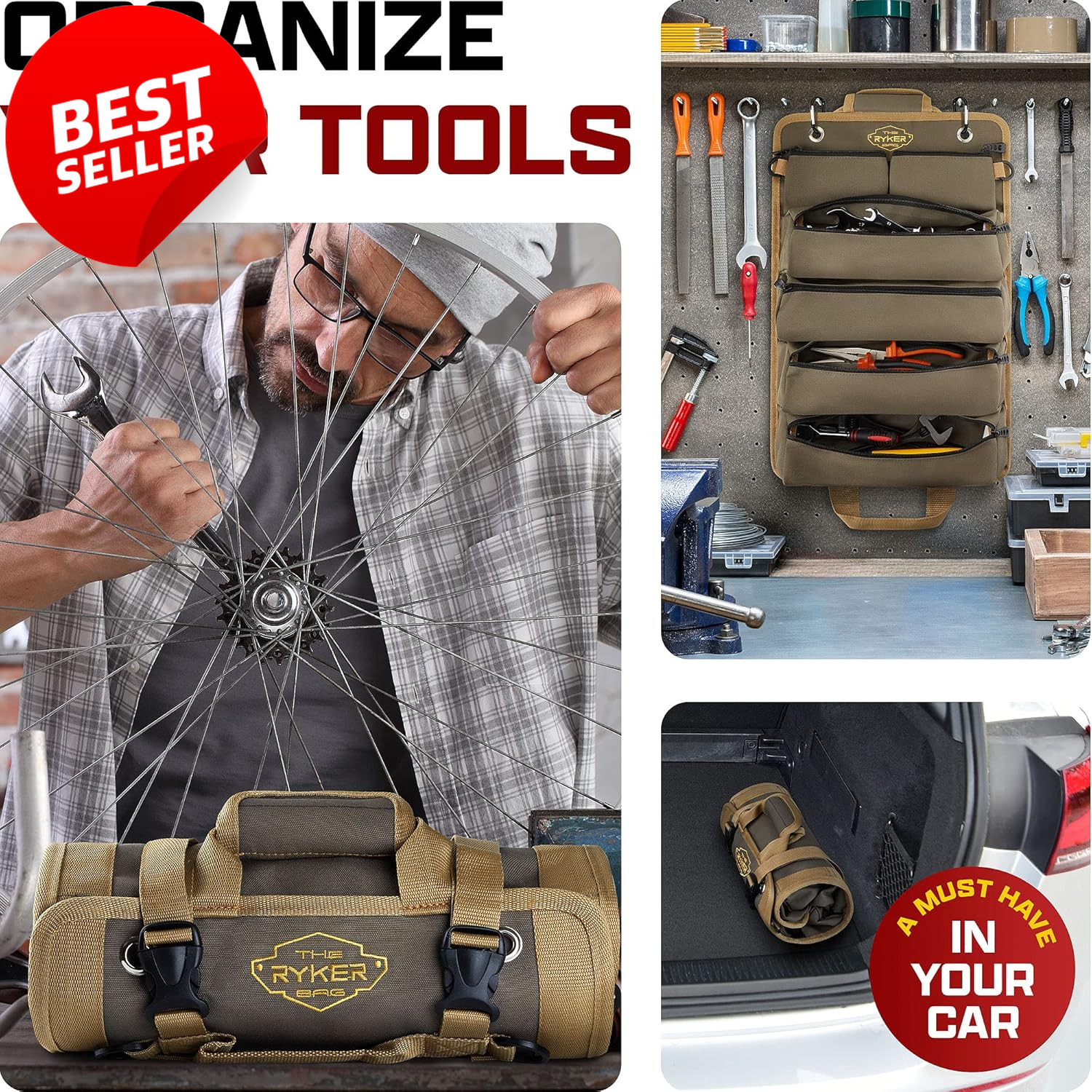 Ryker Roll Up Tool Bag Organizer Heavy Duty Portable Detachable Pouches – US
