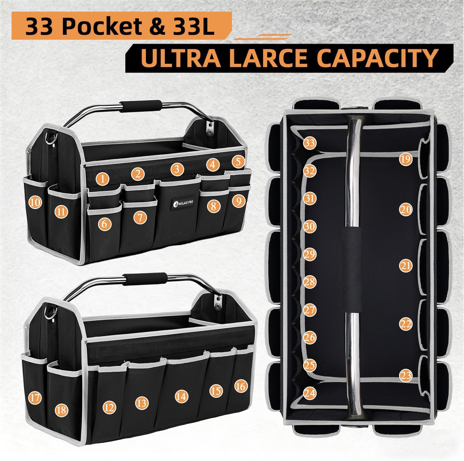20in Tool Bags For Men Heavy Duty, 22 PCS Pockets Tool Bag Organizer Foldable…