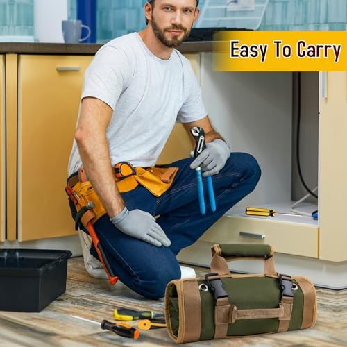 Heavy Duty Roll Up Tool Bag Organizer, Green Nylon, 14.5″ L x 10.2″ W
