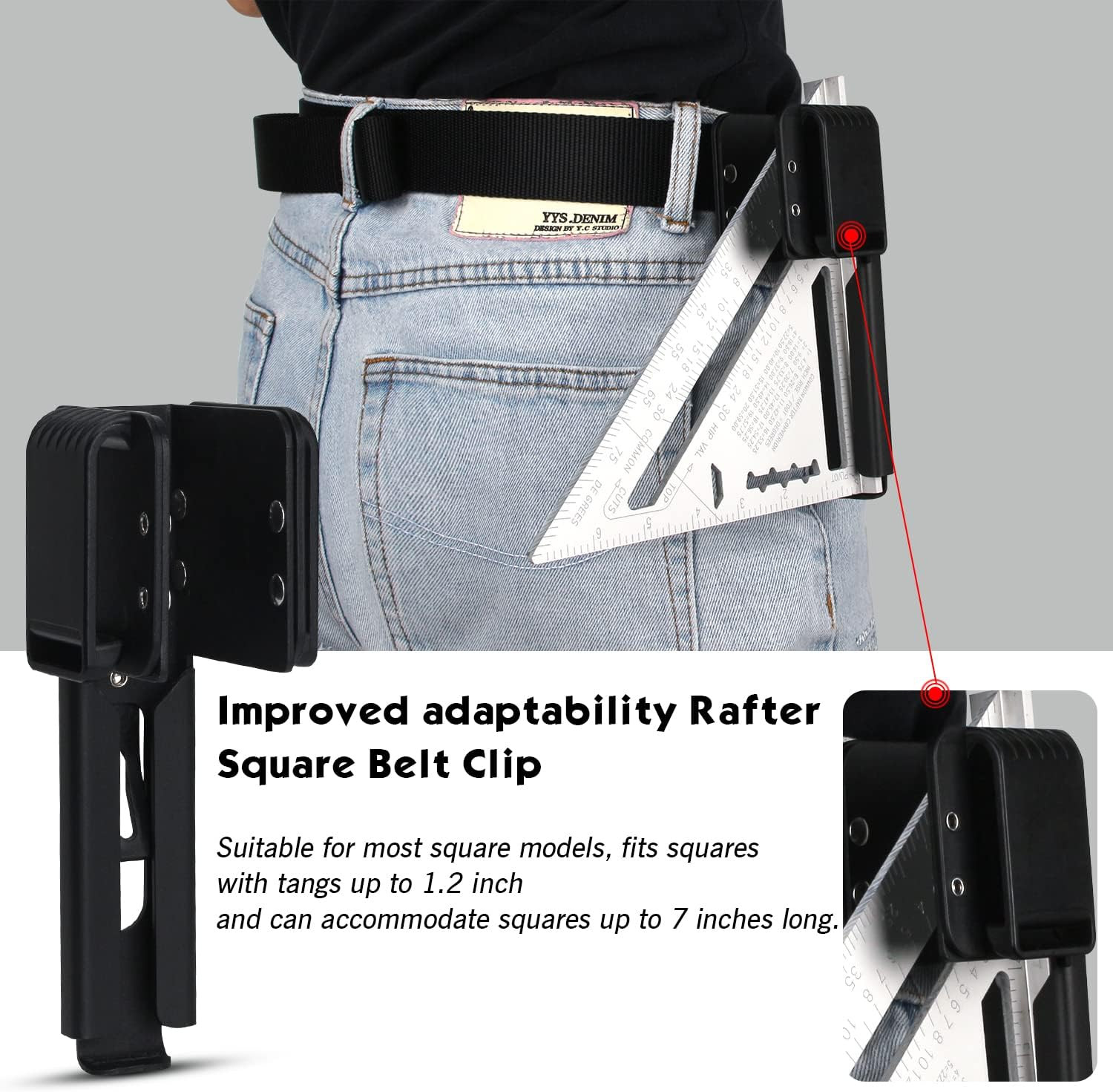 Rafter Square Belt Clip for 7In Rafter Square – Left and Right Bidirectional Squ
