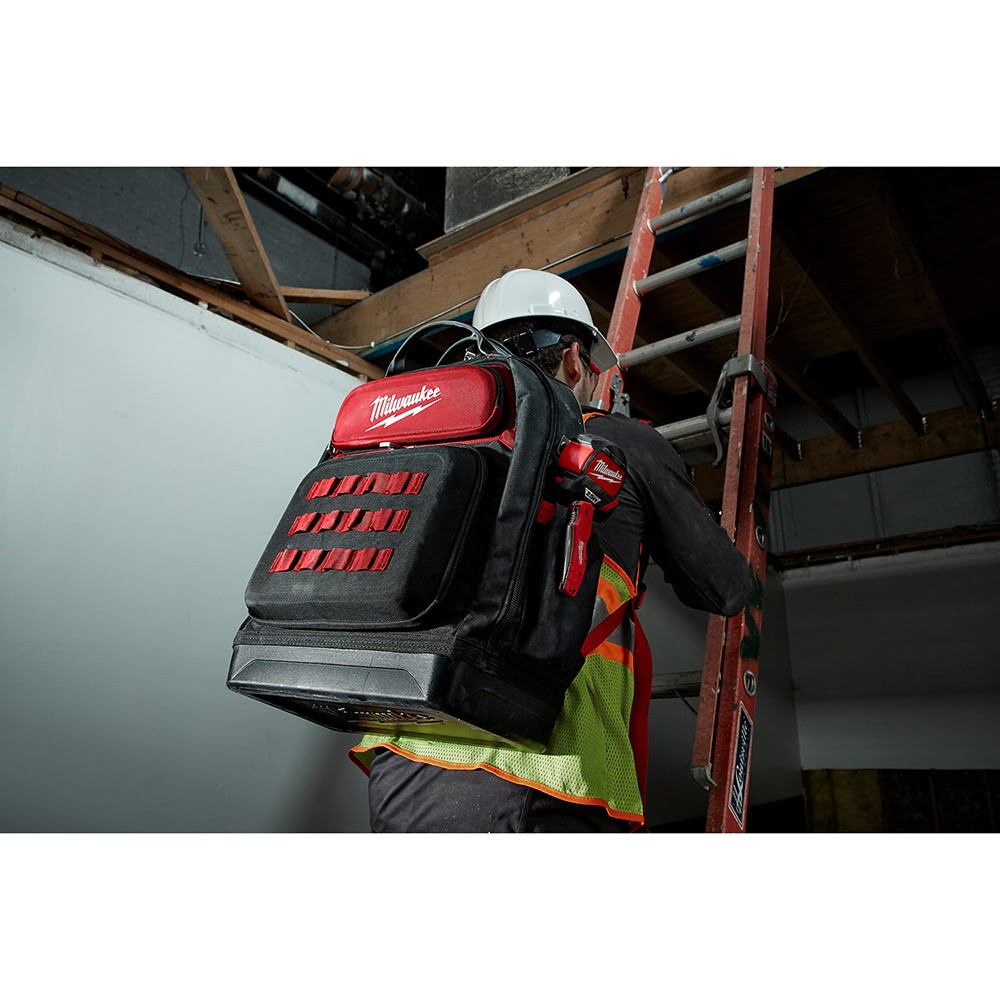 Milwaukee 48-22-8201 48-Pocket Hard Molded Ultimate Jobsite Backpack, Black/Red