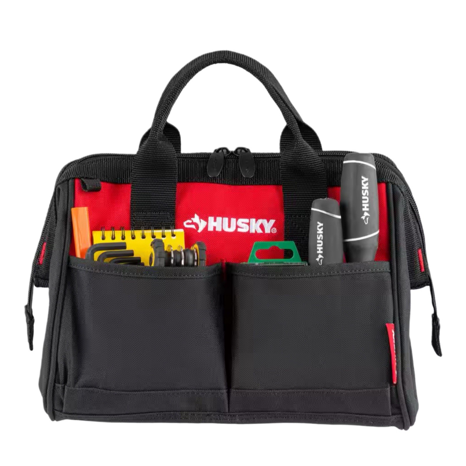 Husky 12” Tool Bag Water-Resistant 600-Denier Dual Zipper 3-Year Warranty