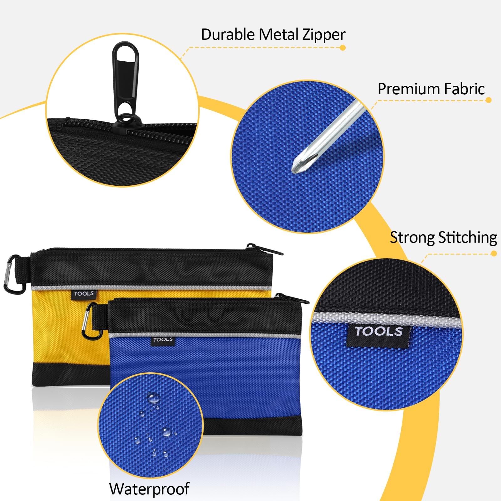4 Pack Small Zippered Tool Pouch 1680D Waterproof Oxford Storage Bag Organizer