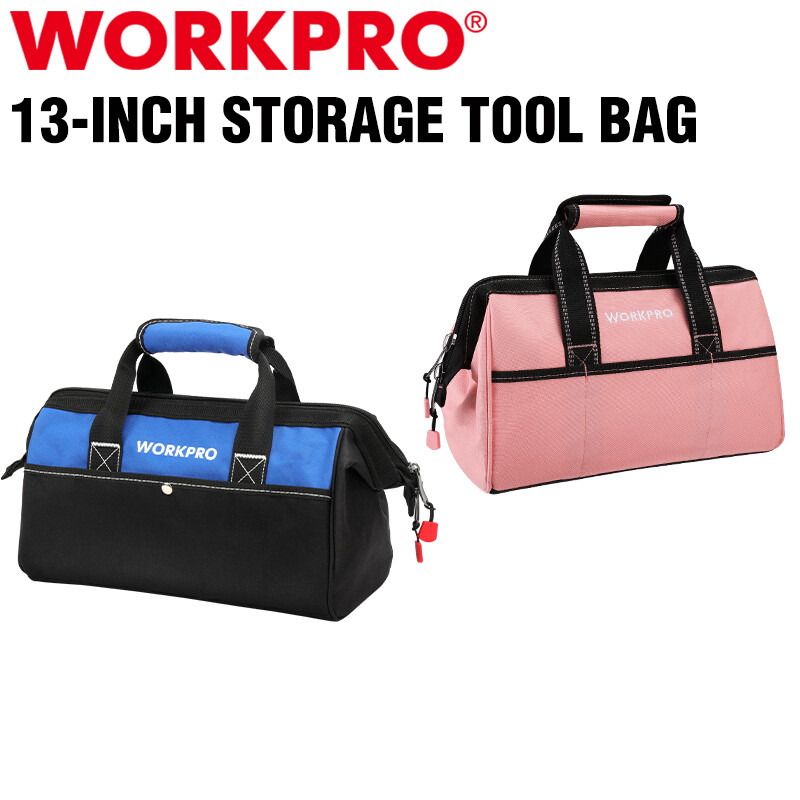 13-in Tool Bag Wide Mouth Tool Tote Bag Blue/Pink Polyester Fabric