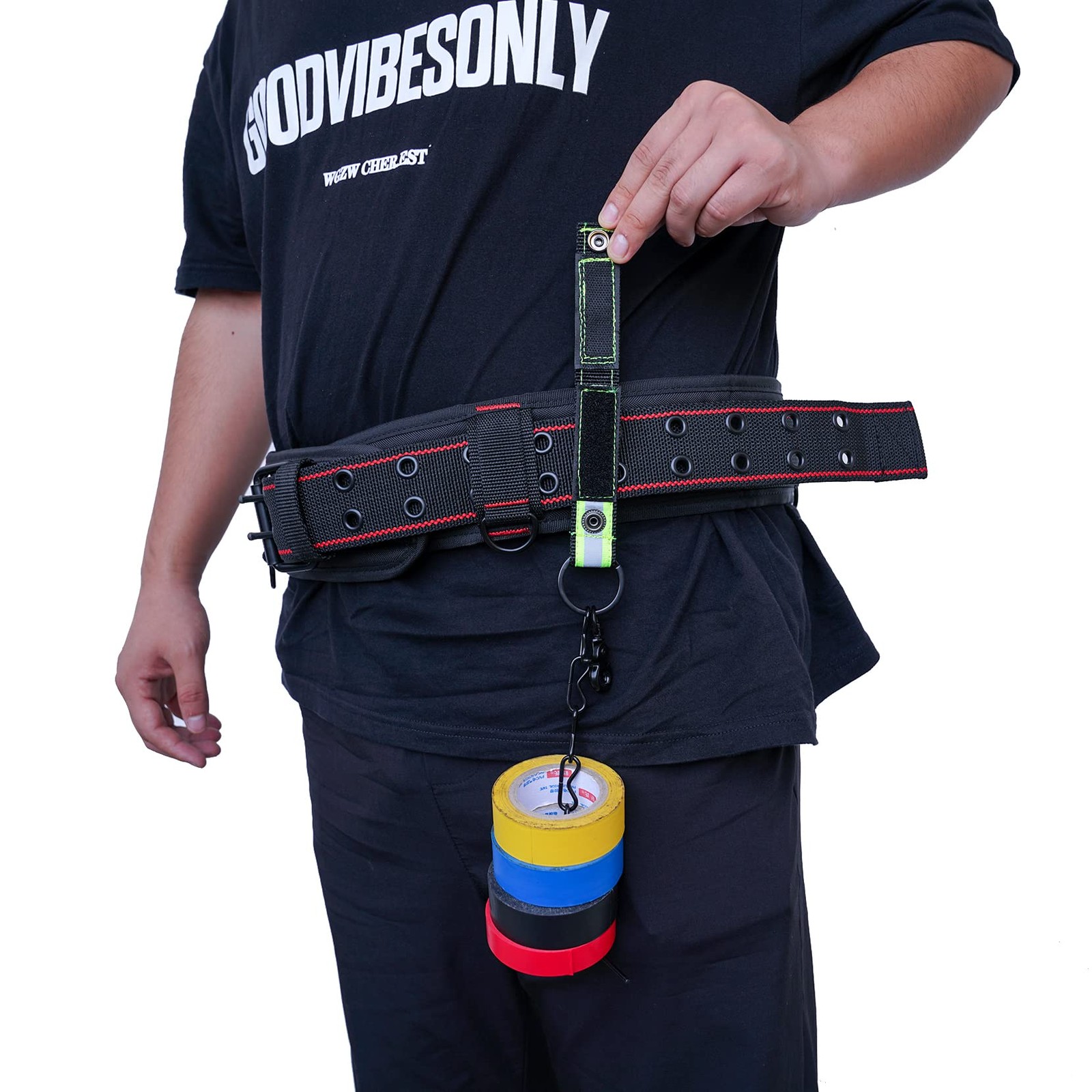 Tape Thong for Tool Belt Waist Electricians Tape Holder Chain with Keyring an…